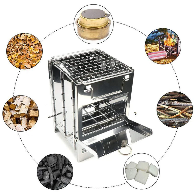 Интегрированный Мини складной портативный гриль для барбекю из нержавеющей