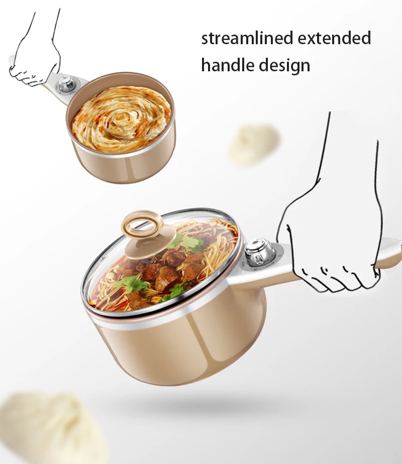 Мульти-функциональное электрическое Плита паровой кипения картофеля фри для электрической кастрюле с длинной ручкой студенческого общежития Пособия по кулинарии лапши горшок 220V