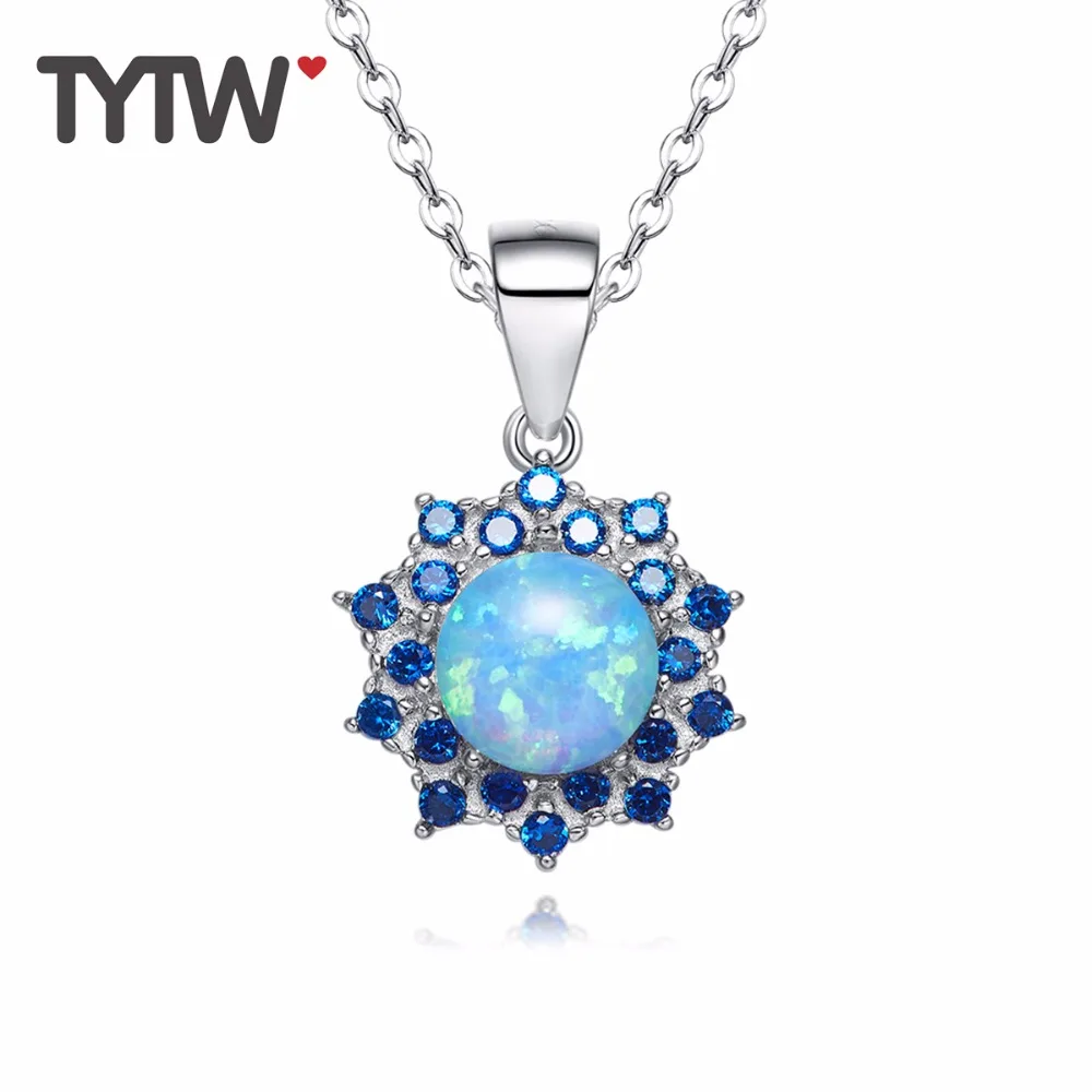 TYTW S925 Sterling Silver Opal gem jewel colorful Jewelry Special Gift Necklace sun Pendant choker necklaces for Women | Украшения и