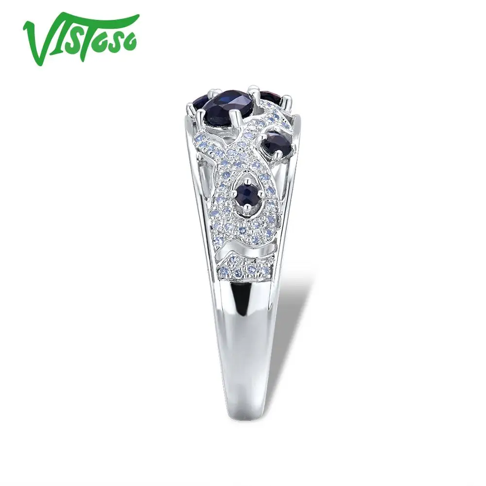 VISTOSO подлинное 14 K 585 Белое золото Необычные синий сапфир Блестящий Бриллиант Кольцо для женщин помолвка юбилей элегантные изысканные украшения
