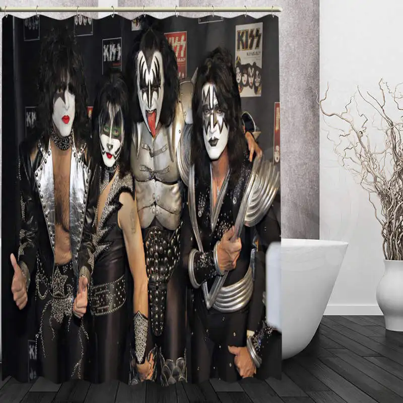 Лучший Хороший пользовательский KISS Band занавеска для душа, занавеска для ванной, водонепроницаемая ткань для ванной комнаты, больше размеров, WJY#12 - Цвет: Очищать