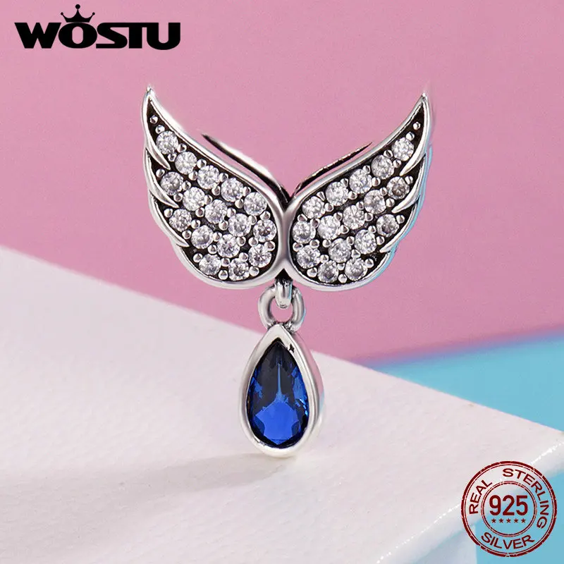 WOSTU хит продаж Настоящее серебро 925 пробы крылья ангела кулон с перьями шарм