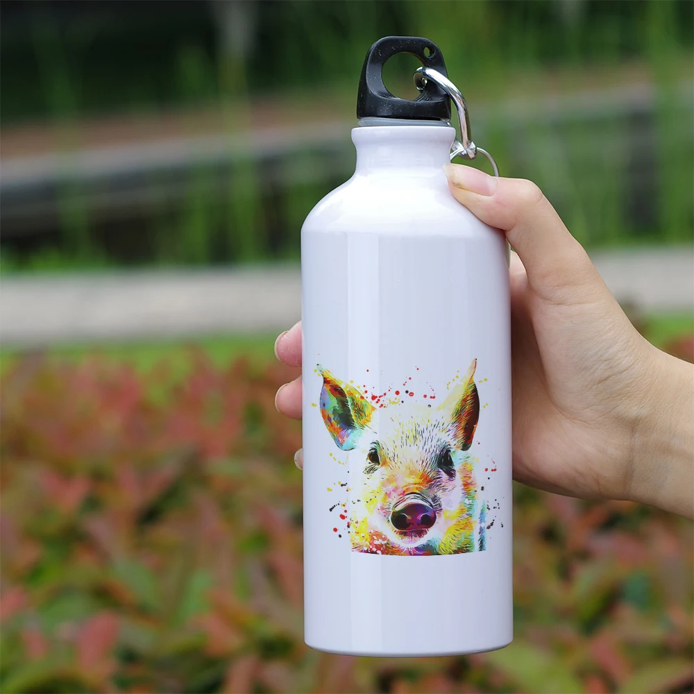 Watercolor Wild Animals Theme Cute Water Bottle with Carabiner 600ml Sport Aluminium for Biking Camping Climbing Hiking | Дом и сад