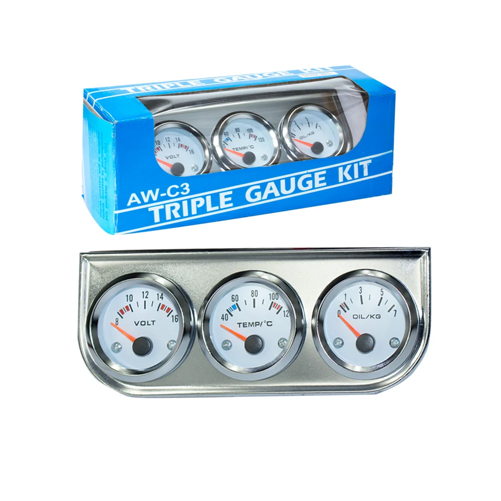 Chrome 2''52MM Triple gauge kit acqua temp gauge + Voltmetro + calibro con Sensore di pressione Olio Meter Auto TT100895