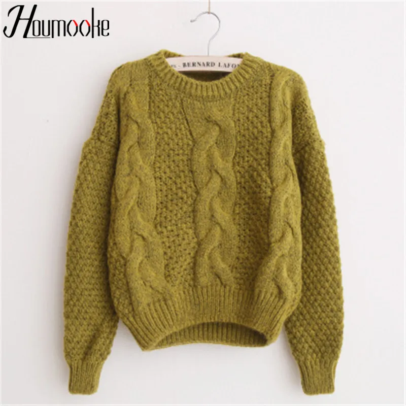 Houmooke 2017 Fashion Loose Sweater Women Sweaters And Pullovers O-Neck poncho Twisted sweater long sleeves Jumper Sueter Mujer | Женская