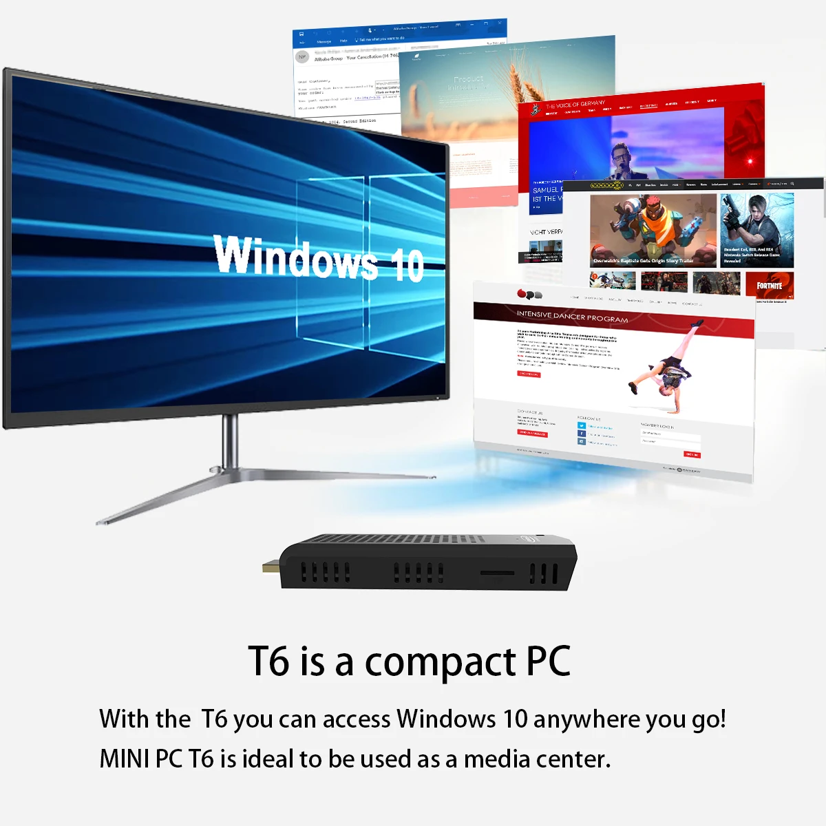 T6 Intel мини ПК официальный ОС Windows 10 Мини четырехъядерный процессор Atom X5 Z8350 2 ГБ/32 Гб