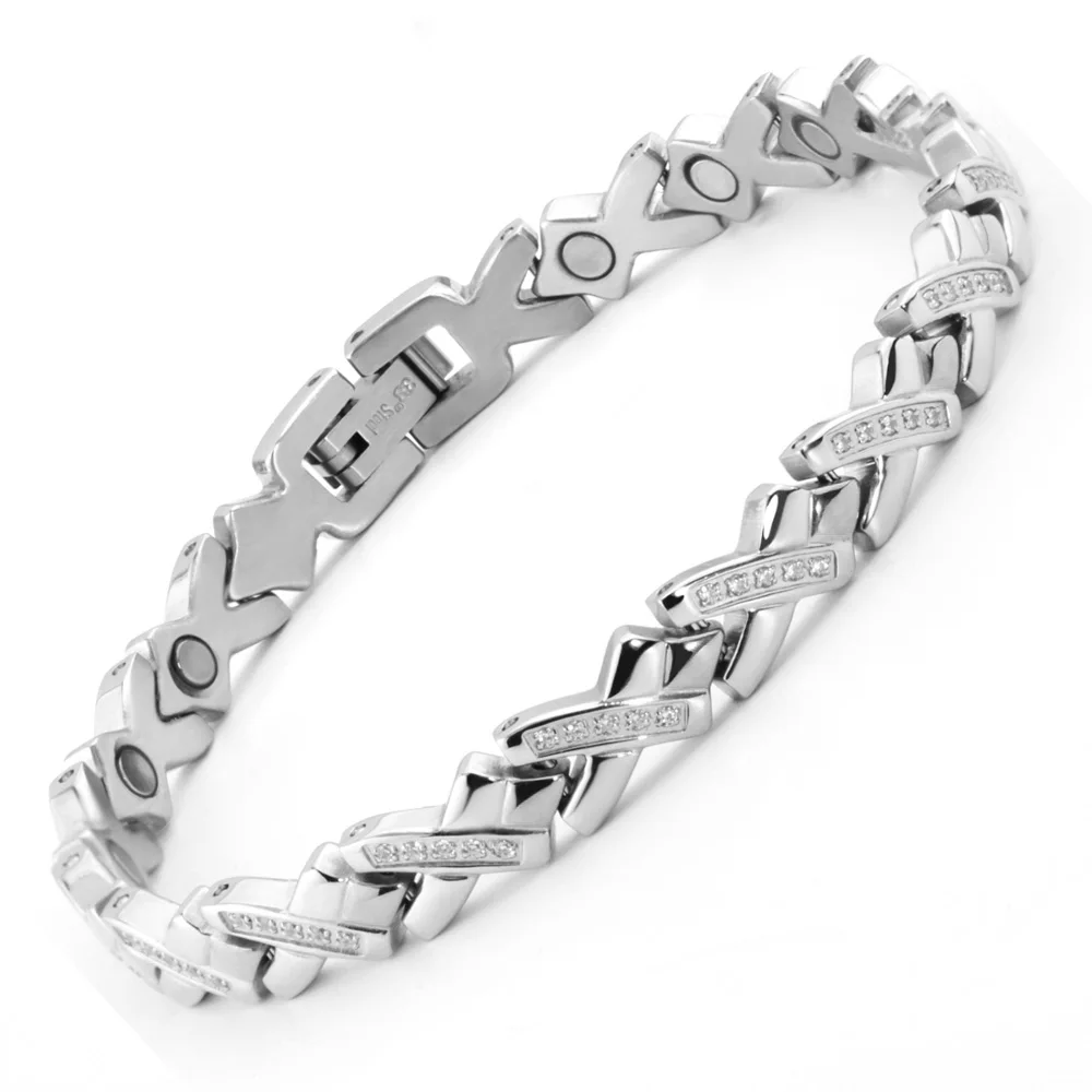 silver magnet zircon Магнитная терапия Браслет сон способствует циркуляции понижает кровяное давление Энергетический Браслет ювелирные изделия для здоровья мужчины и женщины подарки - Окраска металла: silver magnet zircon