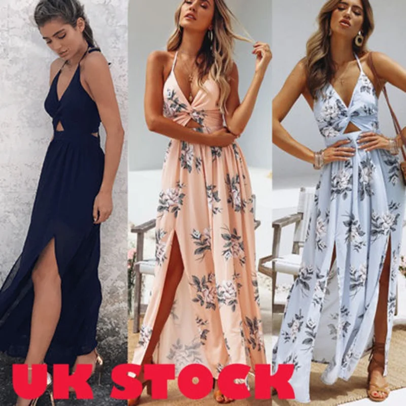 Женское шифоновое платье макси без рукавов длинное с цветочным принтом и лямкой