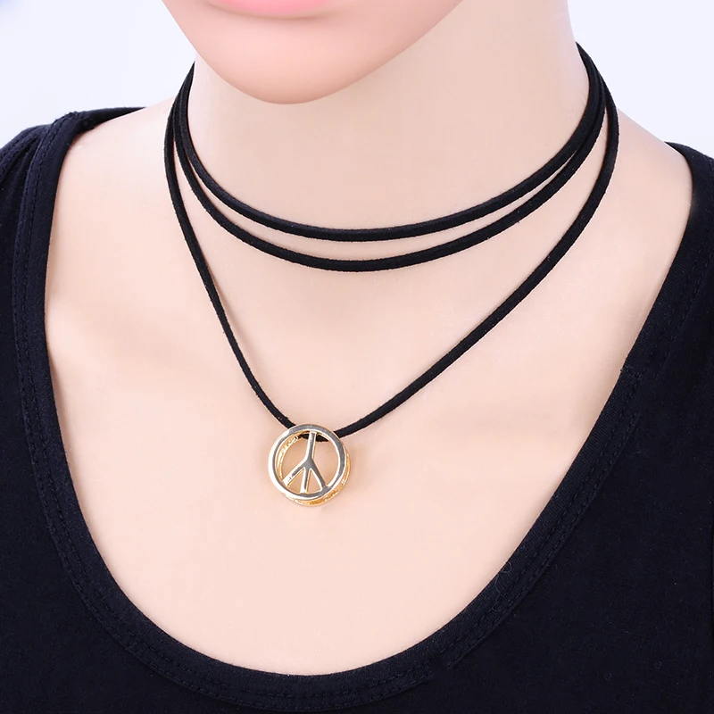 Горячие продажи многослойных black leather choker ожерелье готический простой цинковый