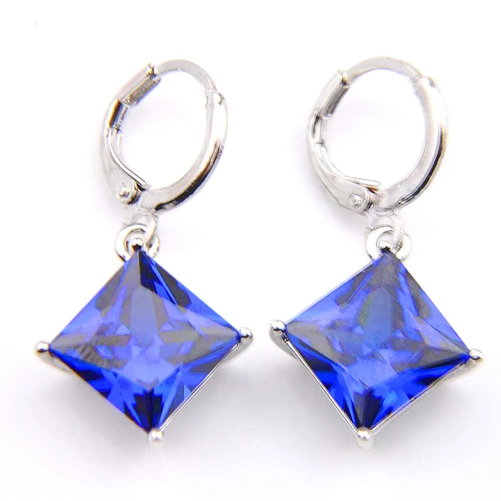 

Promotion Jewelry Sqaure Blue Crystal Cubic Zirconia Silver Wedding Dangle Earrings Russia USA Australia Earrings Free Shipping