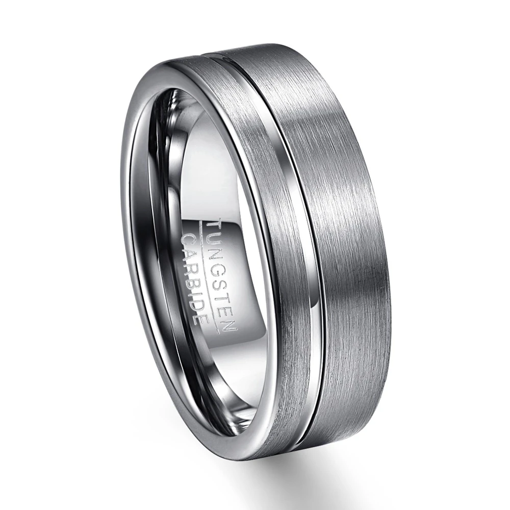 Мужское кольцо из 100% вольфрамовой стали серебряное для свадьбы | Украшения и