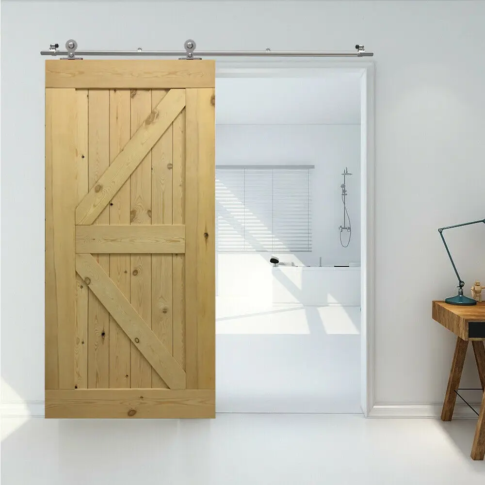 LWZH 4 9 6 футов Т образная Серебристая нержавеющая сталь Puerta Corredera деревянная