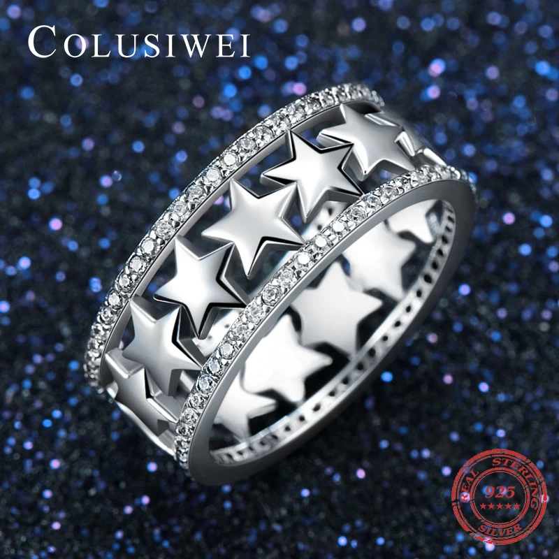 COLUSIWEI Мода 100% реальные 925 пробы серебряные блестящие звезды стекируемые кольцо с