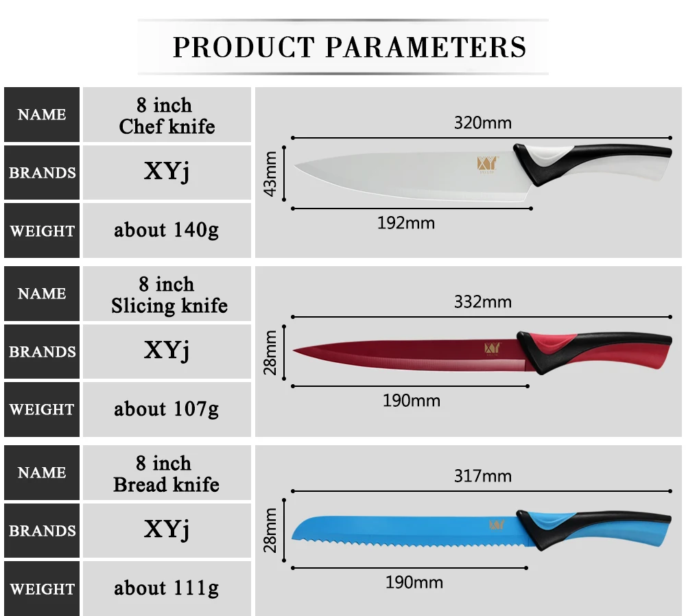 XYj набор кухонных ножей из нержавеющей стали, нож для очистки овощей Santoku, нож для нарезки хлеба из нержавеющей стали, кухонный инструмент