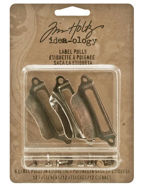 Металлические ручки с рамочкой для ярлыка с крепежом от Tim Holtz Idea-ology, 6 в упаковке, 1-3/16x2-1/4 дюймов, антикварные отделки, TH93015
