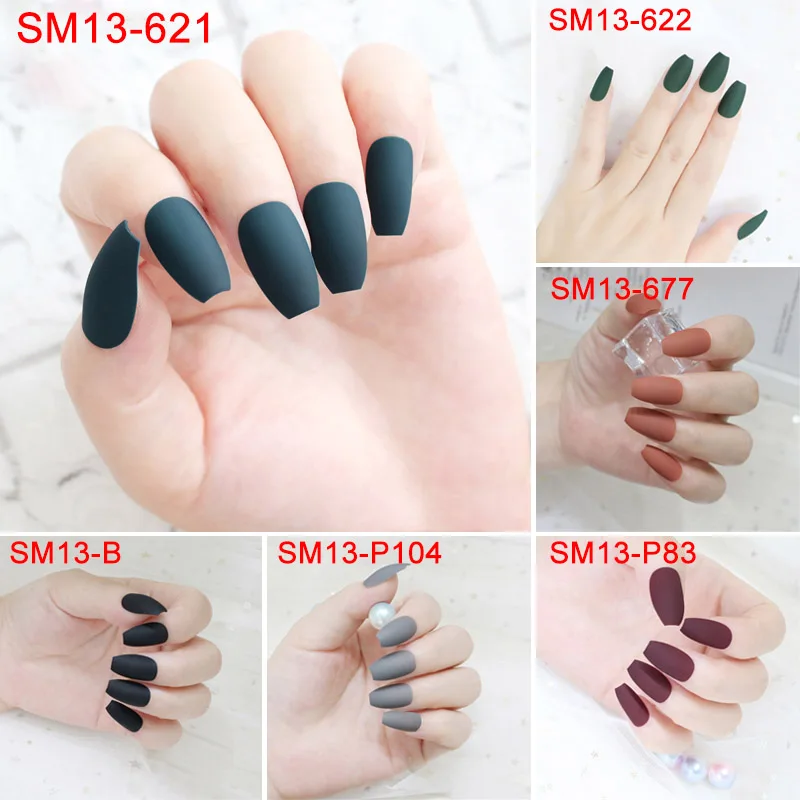 24 шт./компл. матовые накладные ногти женские инструмент для украшения ногтей нейл