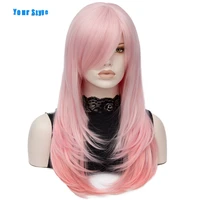 your style synthetic long straight cosplay wigs women ombre pink high temperature fiber