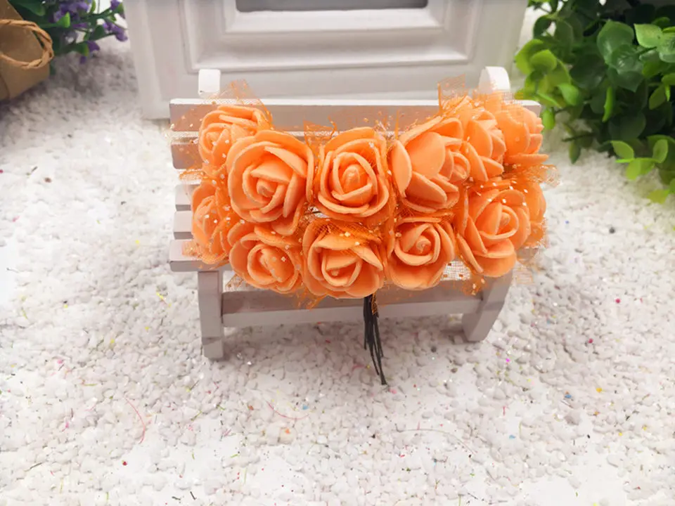 orange HINDJEF 144 PCSPE искусственный цветок пенопластовый Цветок Маленькая Роза Свадебная коробка для конфет букет из роз для свадьбы предметы домашнего декора - Цвет: orange