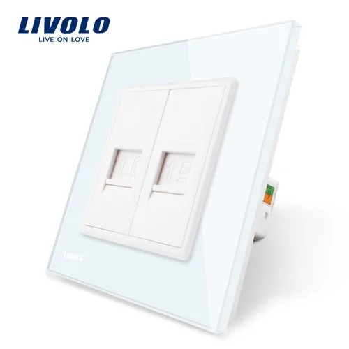 Tele Com Socket Livolo Европейская стандартная кристальная стеклянная панель, прерыватель, настенная розетка, сенсорные переключатели, электрическая розетка, водонепроницаемая крышка, свободный выбор - Цвет: Tele Com Socket