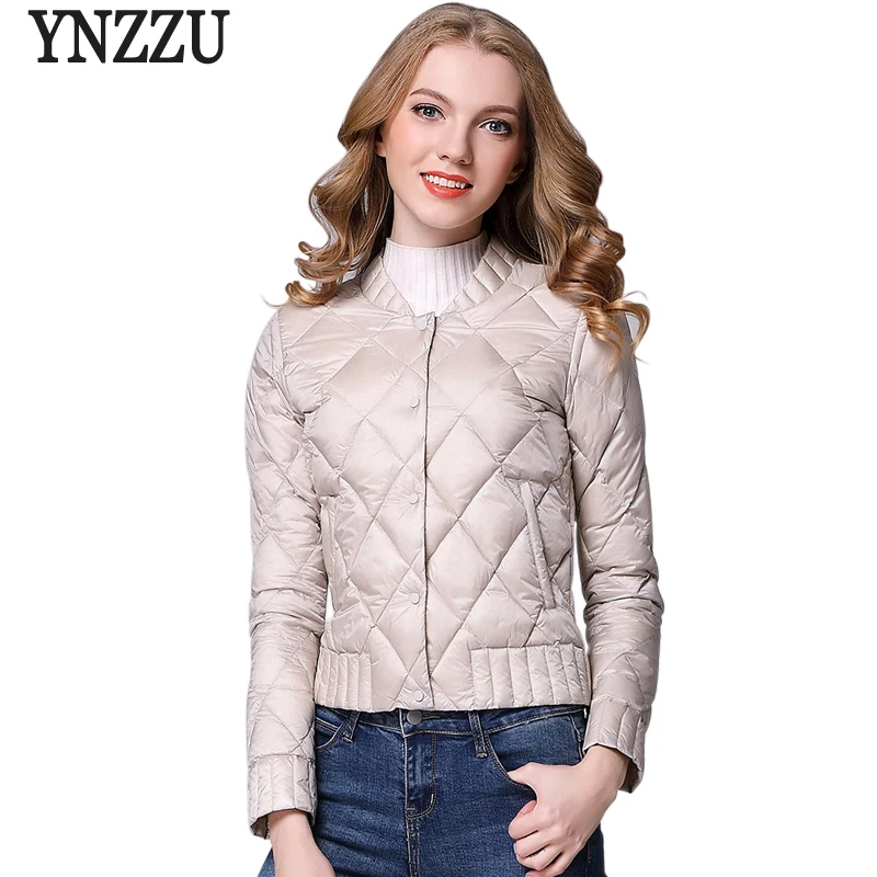 

YNZZU 2021 Autumn Winter Down Jacket Women Short Elegant Slim Solid Long Sleeve Female Down Coat Plus Size High Quality O205