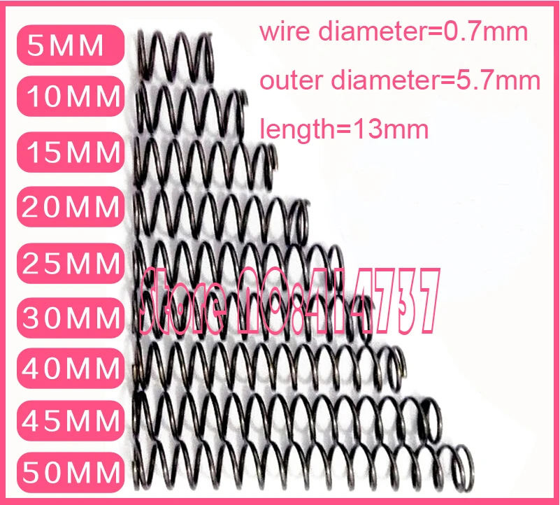 

50pcs 0.7*5.7mm series small spot spring 0.5mm wire compression pressure springs 0.7*5.7*13mm