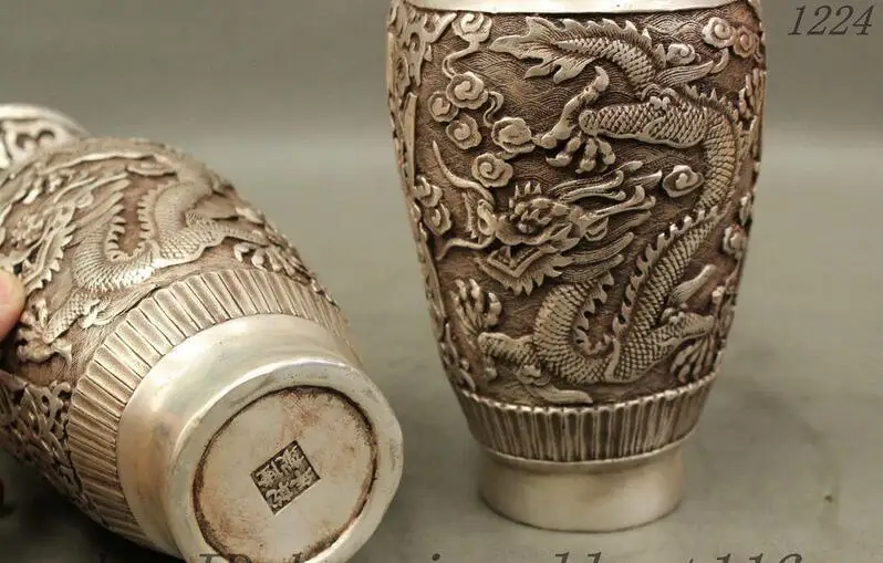 10 &quotКитай дворец белый Медный Серебряный злой летающий дракон статуя бутылка