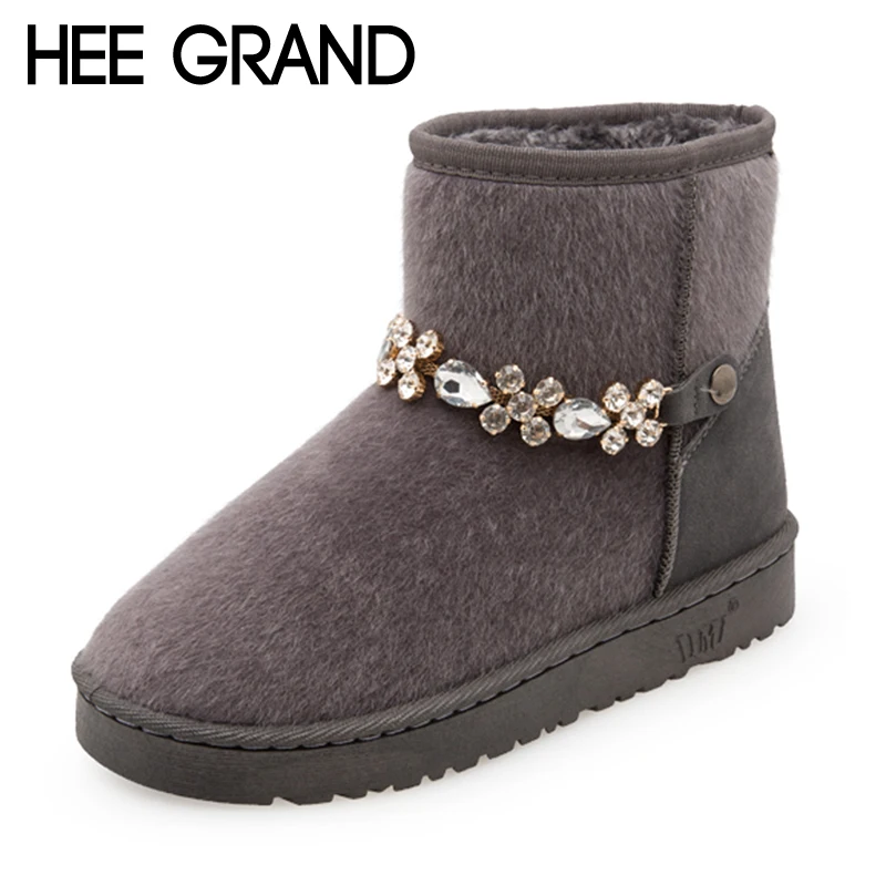 Hee Grand/bling цепи из флока Теплые ботильоны женские зимние ботинки Мода 2017 г. Обувь