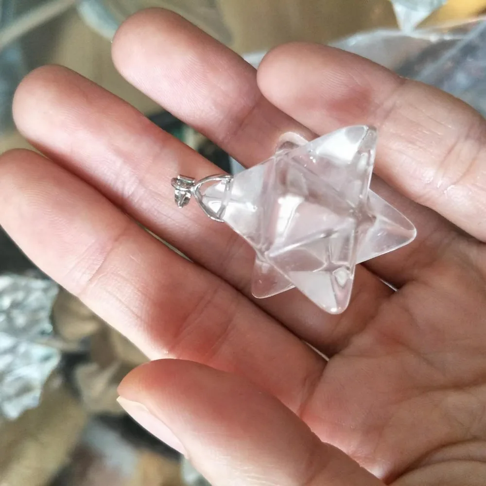 Натуральный белый кварц Кристалл Камень Merkaba кулон ожерелье Исцеление натуральные камни и минералы