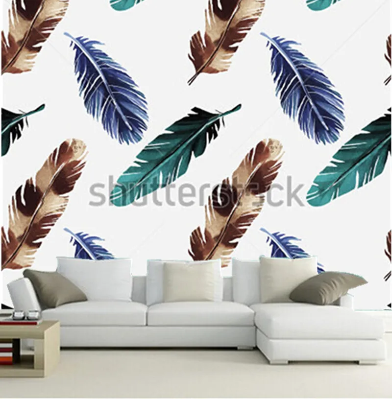 

Custom 3D murals, Hand painted colorful feathers on white background.,living room sofa TV wall bedroom wallpaper