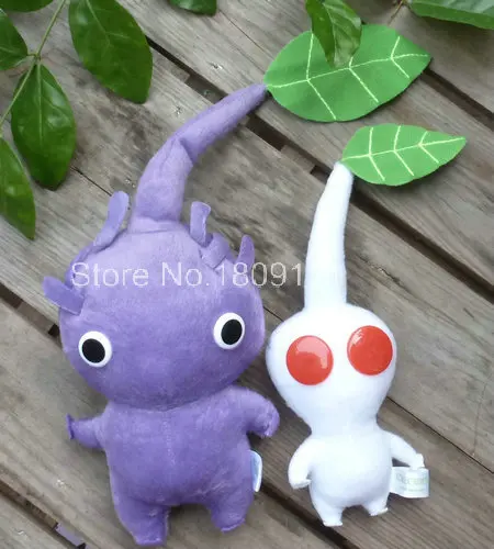 В руках набор 2 игры плюшевые pikmin серии Плюшевые животных фиолетовый/белый лист~ 20 см 15 см кукла плюшевые