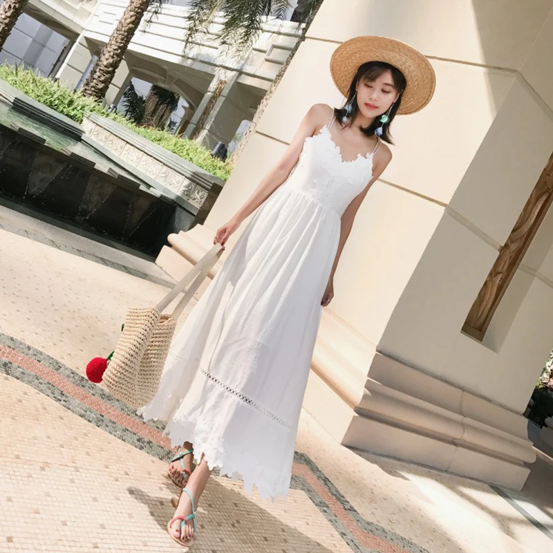 Женское пляжное платье большого размера белое кружевное с вышивкой v образным