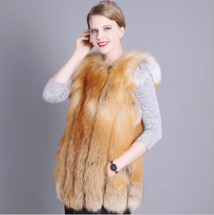 Women Luxury Full Pelt Genuine Red Fox Fur Vest Coat Short Sleeveless Female Winter Overcoat | Женская одежда