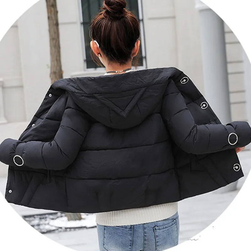 

UHYTGF Parka Women Winter Outerwear Short Down Jacket Hooded Warm Coats Bread service Windproof Down cotton Plus size Coat 898