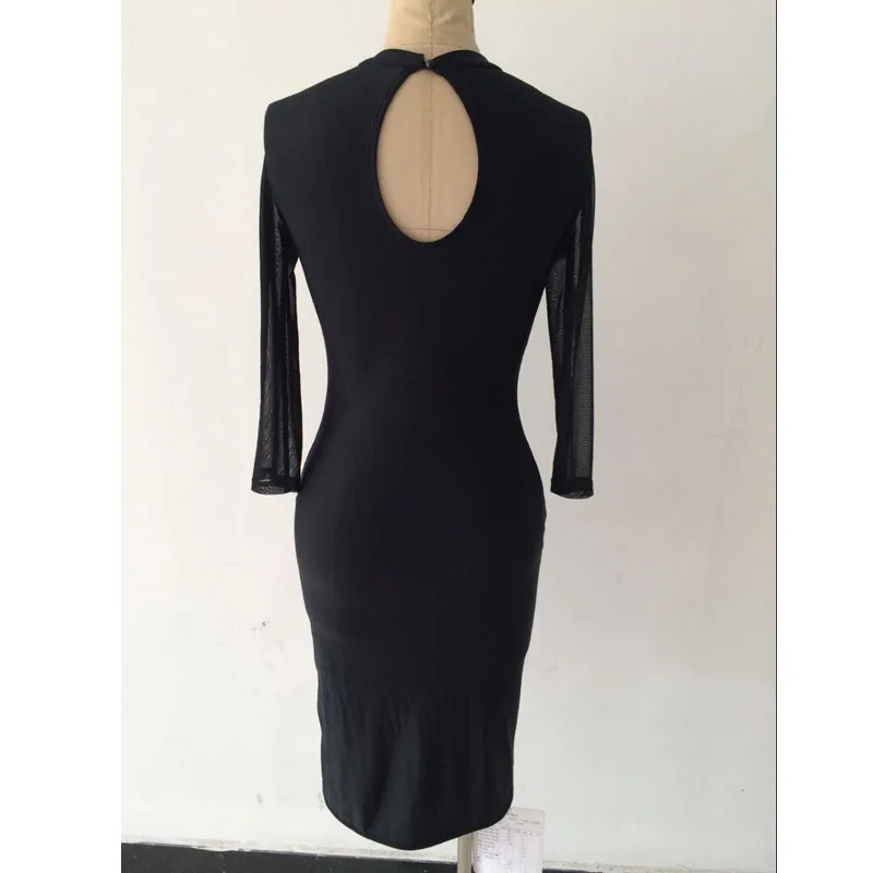 2017 зимнее облегающее платье с длинным рукавом женское круглым вырезом расшитое