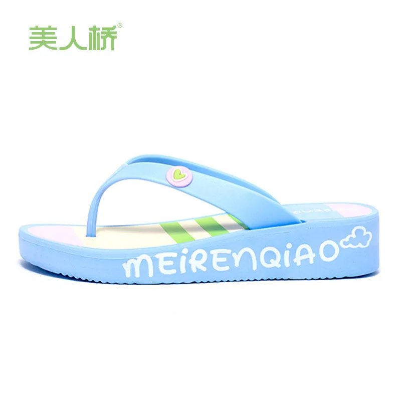 2019 ladies flip-flops thick-soled home slippers women increased thickening outside wearing pinch summer | Обувь