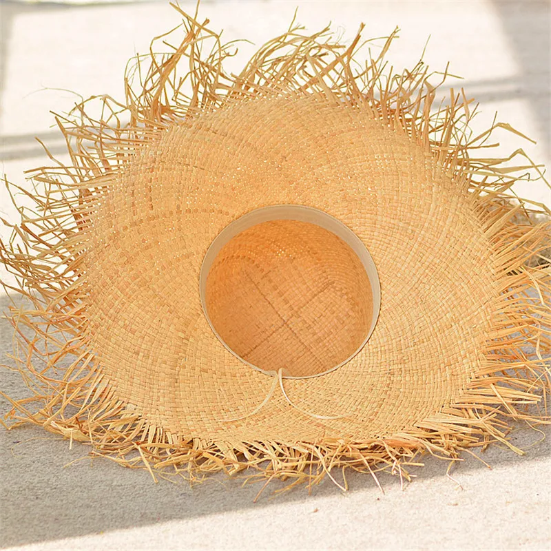 Летняя женская соломенная шляпа с широкими полями Raffia пляжная кисточками и