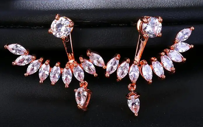 rose gold Emmaya Циркон Кристалл спереди сзади Двухсторонние серьги гвоздики для женщин модные серьги Сережки для пирсинга подарок - Окраска металла: rose gold