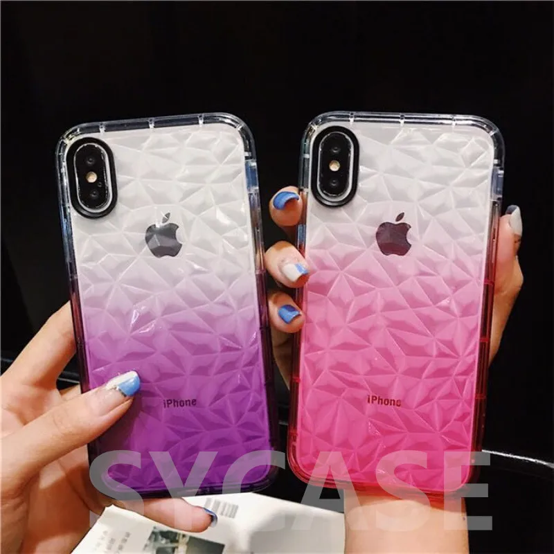 SYCASE Новый Блестящий Градиент прозрачный алмаз шаблон для iPhone 6 S 7 8 Plus X XR Xs Max чехол
