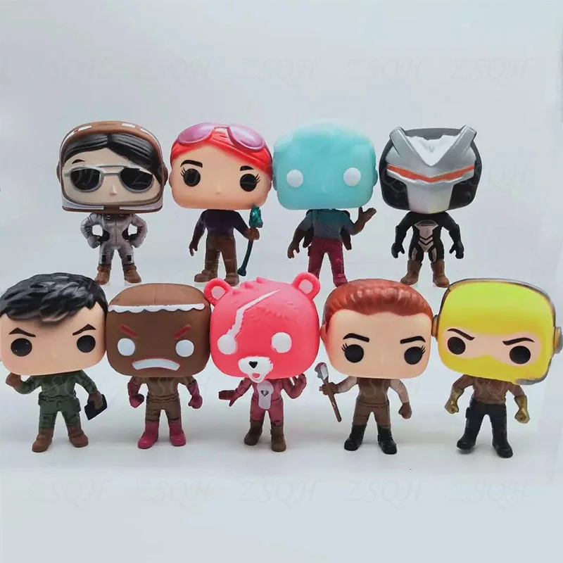 9pcs/lot set Pop Action Figure Toy Battle Royale Game Raven Team leader pink bear Raptor Pilot merry marauder Gift for Kids Boys |
