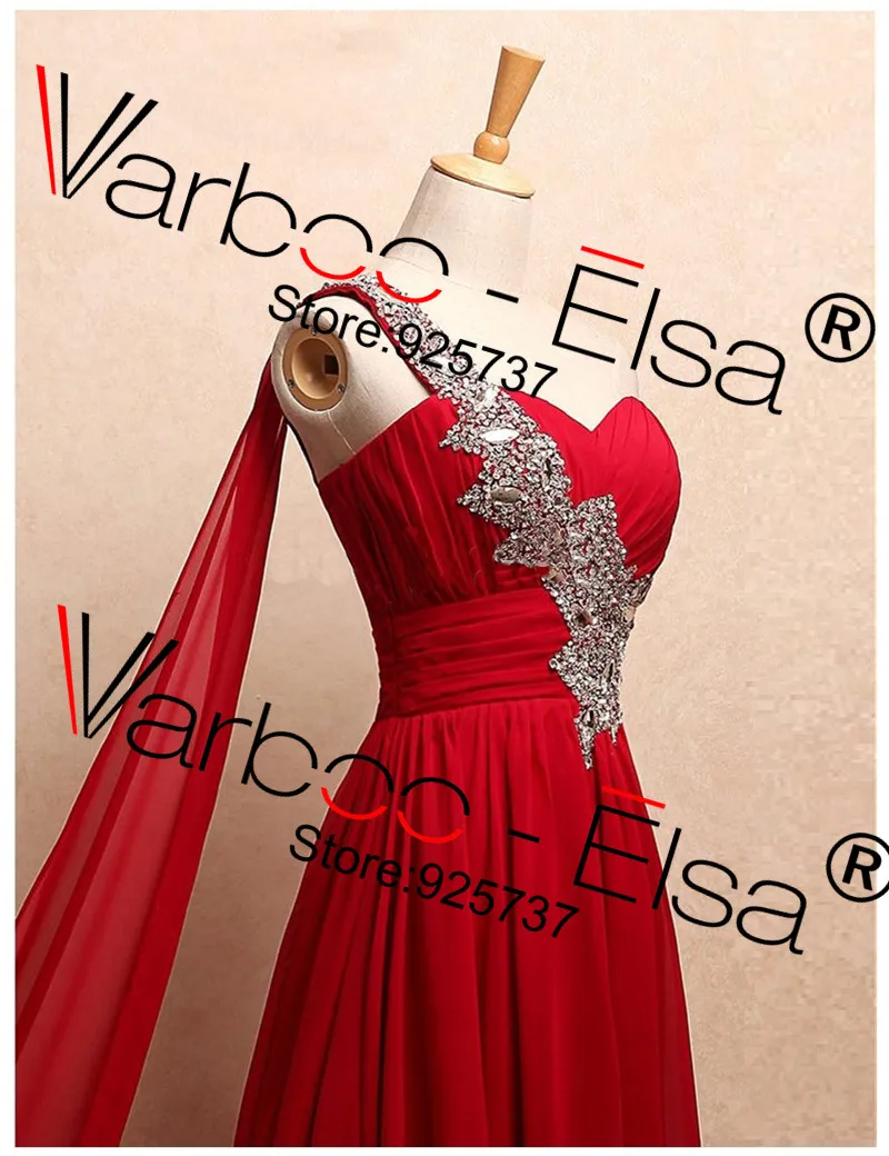 Красное шифоновое платье с реальным фото Длинные вечерние платья на одно плечо