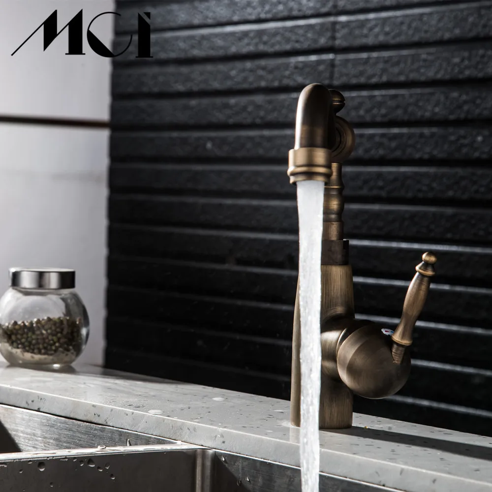 360 Поворотный Смеситель для кухни ванной комнаты Античная бронзовая отделка