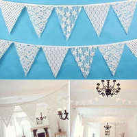 vintage wedding decoration bunting rustic burlap banner lace white fabric pennant garlands party supplies 3 2m 12 flags