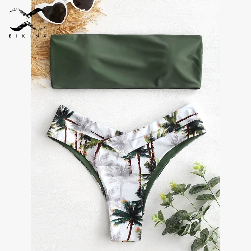 Bikinx Бикини бандо mujer купальный костюм с тропическими листьями женский желтый Бразильский бикини пуш-ап купальник женский сексуальный купальник