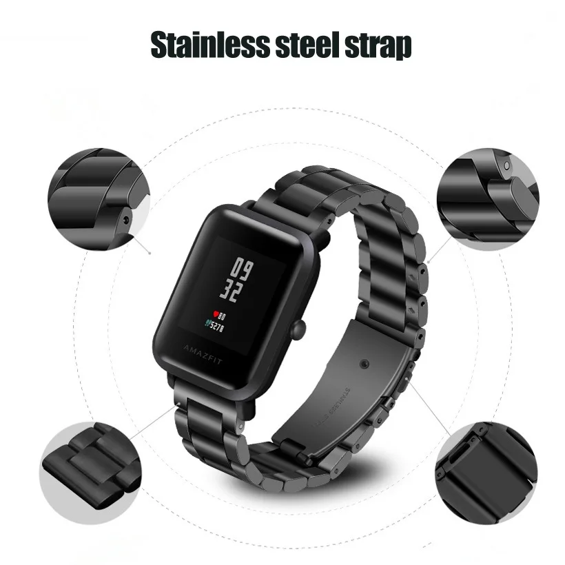 Ремешок из нержавеющей стали для смарт-часов Xiaomi Huami Amazfit универсальный