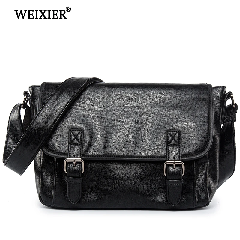 

Solid Color Men's PU Short-Distance Travel Messenger Bag Classic Design Soft Material Multi-Function Messenger Bag
