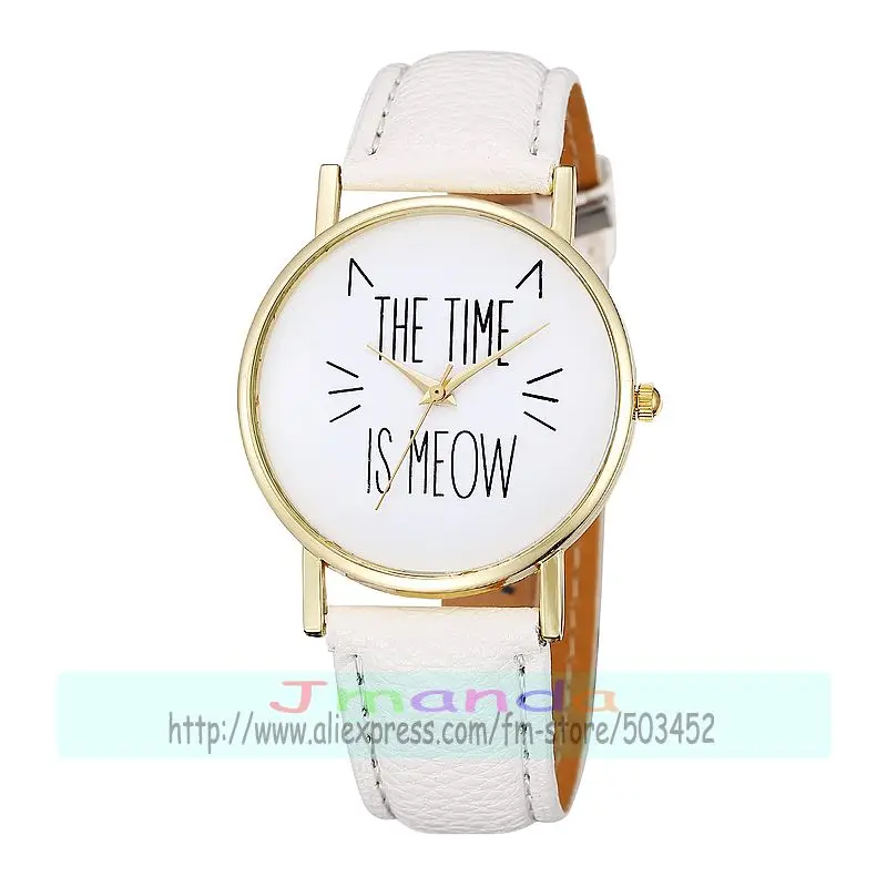 100 шт./лот 8002 Новое поступление модных золотых кожаных часов с логотипом time is meow