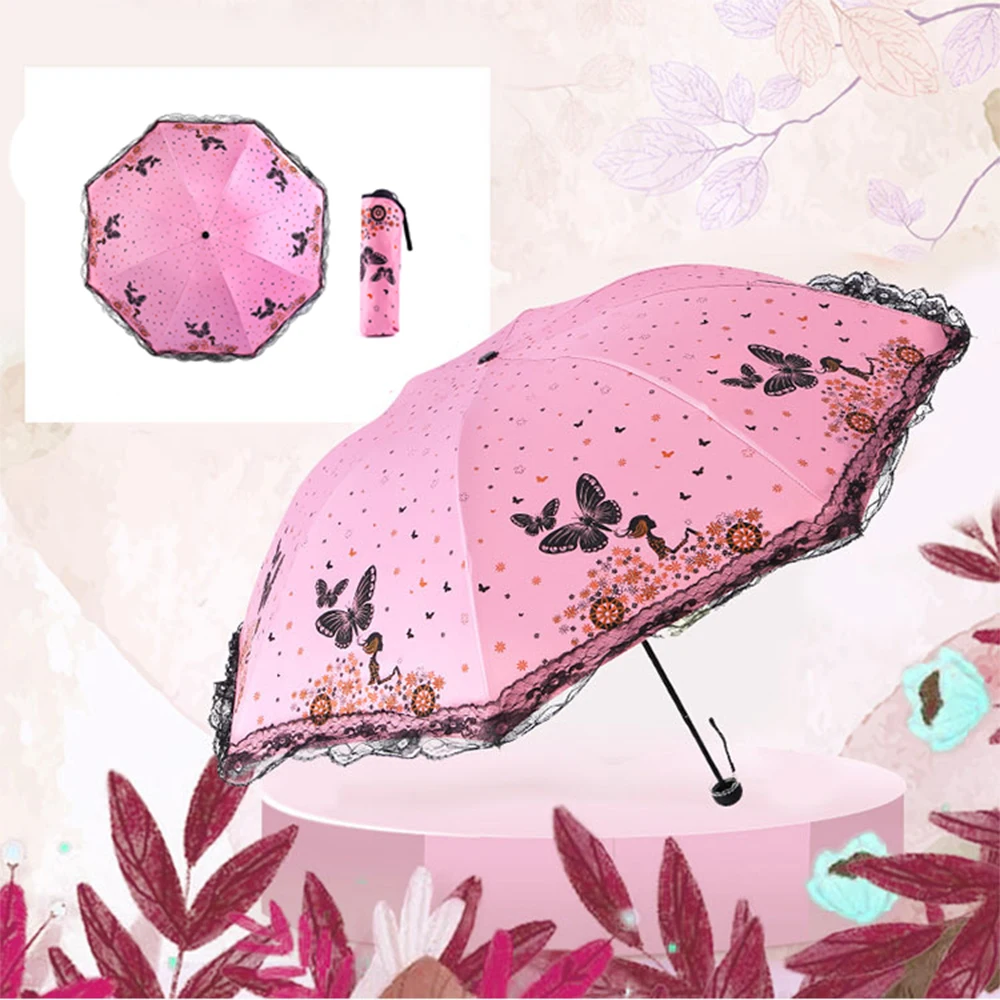 Маленький складной утолщенный черный резиновый Зонт с золотыми перьями Женский