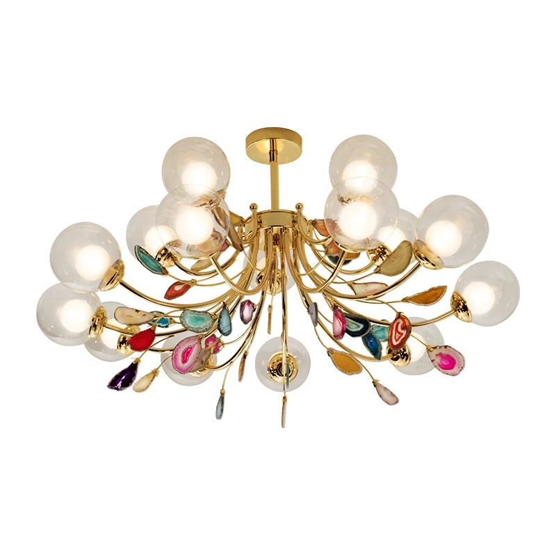 15 lights G9 Агатовые люстры, стеклянный шар, абажур, подвесные лампы, люстра для гостиной - Цвет абажура: 15 lights