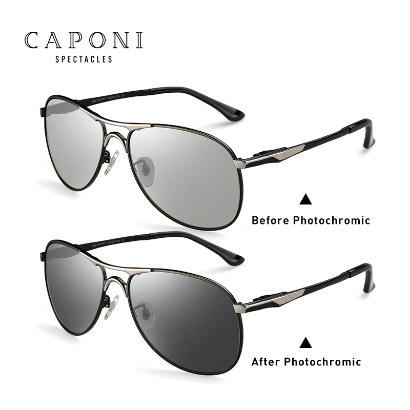 Photochromic-Sliver CAPONI вождения фотохромные высокое качество, солнцезащитные очки, поляризационные, Классический бренд солнечные очки для мужчин, очки oculos de sol masculino CP8722 - Цвет линз: Photochromic-Sliver