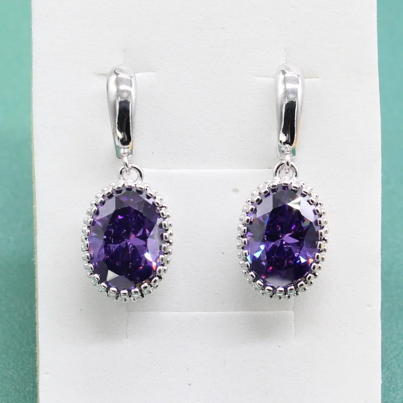 Fashion Women's 925 Silver Drop Earrings Korean Christmas With Stone Purple Crystal 2018 Daily Jewelry | Украшения и